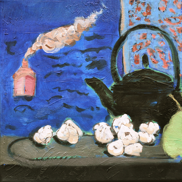 Théière & oursins - 30x30 - huile sur toile